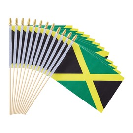 Ckexin 25Pack Small Jamaica Flag Handheld Mini Jamaican Flag on Stick 5x8 Inch