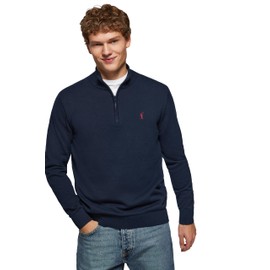 Polo Club Men's Basic Pullover with Zip - 100% Cotton Pullover Zip Long Sleeve Sweat, Blue navy blue