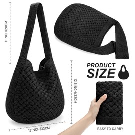 hatisan Women's Crochet Tote Bags Large Crochet Bag Tote bag Aesthetic Knit Bag Shoulder Handbags(Black-2)