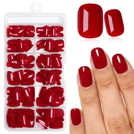 240PC Extra Short Press on Nail Square Red Fake Nails with Glue & Adhesive Tabs,Red Glue on Nails Press on Nail Short Square Acrylic Nail XS False Nail Artificial Fingernail for Women Girls