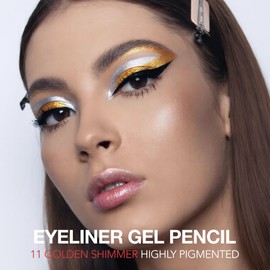 QIDSTERS Golden Shimmer Gel Eyeliner Pencil, Multi-Use Waterline Eyeliner with Sharpener, Sharpenable Eye Liner Waterproof Smudge Proof, High Pigmented Eye Makeup Liners, Vegan & Cruelty-Free 11