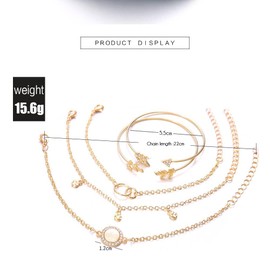 SINLOV 4PCS Boho Gold Stapelbare Handarmband Set Perlen Armbänder Türkis/Blume/Halbmond Layer Armband Verstellbares Schmuckset für Frauen Mädchen (A)