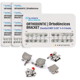LA MIERE Brackets de ortodoncia metálicos estándar MBT, ranuras de 0,018, 3-4-5, con gancho, 20 unidades por paquete, 10 unidades