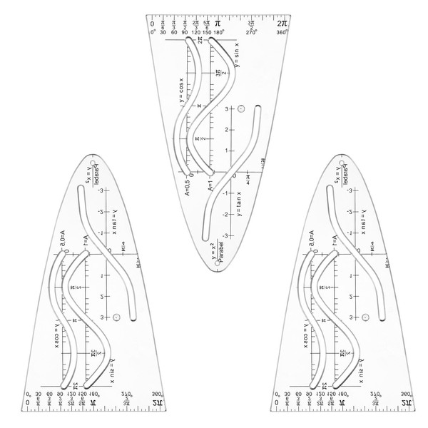 3 Stück Parabelschablone Mathe,Parabel Zeichenschablone, Kurvenschablone Zeichnen,Parabel Lineal Schablone Geometrie