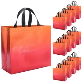 GORGECRAFT 12PCS Reusable Gradient Gift Bags 14x13 Inch Large Coral Foldable Cloth Grocery Bag Portable Waterproof Lightweight Shopping Bags with Handles for Birthday Parties Wedding Christmas
