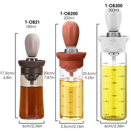 TINMIX Olive Oil Dispenser - 300ml Glass Oil Dispenser Bottle with Basting Brush for Kitchen Cooking Vinegar Sauce, T-OB300, White