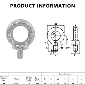 Eye Bolt, Super Strong, Corrosion Resistant, Pack of 5 Eye Bolts, M8 Galvanised Eyelet with Thread Ring Bolt, Eye Bolt, for Fixing and Hanging Roller (M8)
