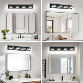 Donrao 30-Inch 4-Light LED Modern Black Bathroom Vanity Light Fixtures Over Mirror, Bathroom Lighting Fixtures with Cool White 6000K, Vanity Wall Lights for Bath Restroom Powder Room