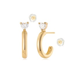 MYEARS Gold Hoop Earrings for Women Open Heart Cubic Zirconia 14K Small Simple Hypoallergenic Lightweight Everyday Illusion Jewelry