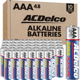 ACDelco 48-Count Triple AAA Batteries, Maximum Power Super Alkaline Battery for Home and Office, 10-Year Shelf Life, Reclosable Packaging