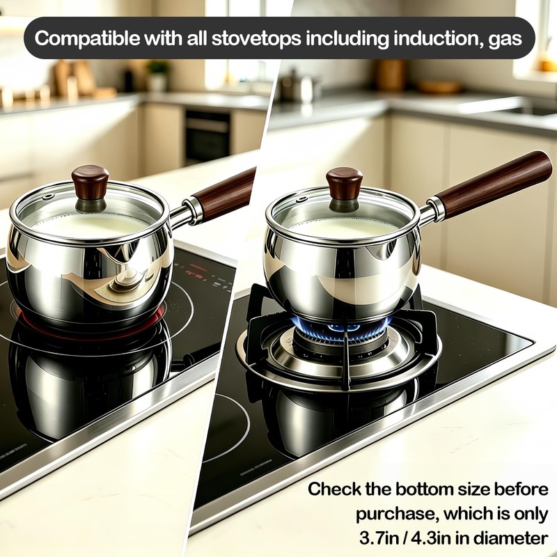 Milk Pot Stainless Steel Milk Warmer Pot with Lid, 0.8