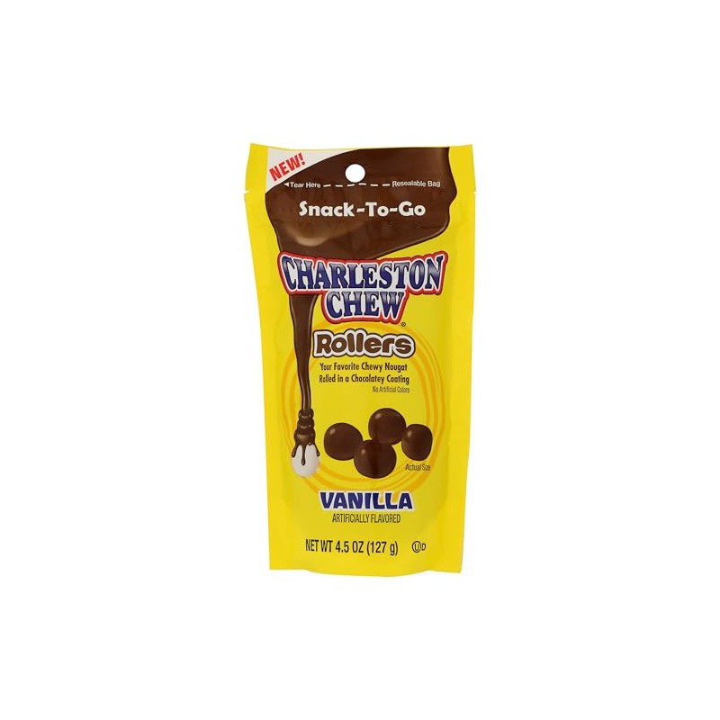 Charleston Chew Rollers Vanilla Snack-To-Go Resealable Bag, 4.5 oz, Pack
