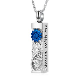 shajwo Bar Cremation Jewelry Sunflower Urn Necklaces for Ashes for Women Men Memorial Human Ashes Pendant,Blue