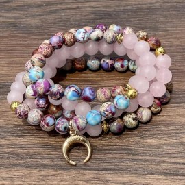 Unbranded Natural Rose Quartz 108 Mala Beads Meditation Prayer Yoga Bracelet Necklace Gift