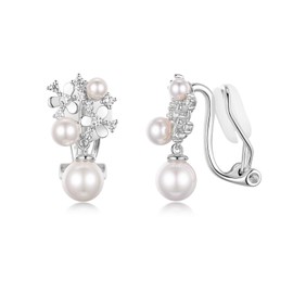 immobird Pearl Earrings, Women's, White Gold, 3 Pearls, Non-Pierced Earrings, Hypoallergenic, June, Birthstone Earrings, Painless, Beads, Cute, Wedding Accessory