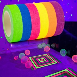 CARGEN Neon Gaff Gaffers Tape, Neon Duct Tape for Neon Glow Fluorescent Blacklight UV Party Decorations Supplies Accessories, 0.6 Inch x 16.5 Feet, 6 Kinds of Colored Tape, Cotton Cloth Material