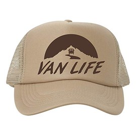 Van Life Adjustable Mesh Trucker Hat - Brown - Khaki