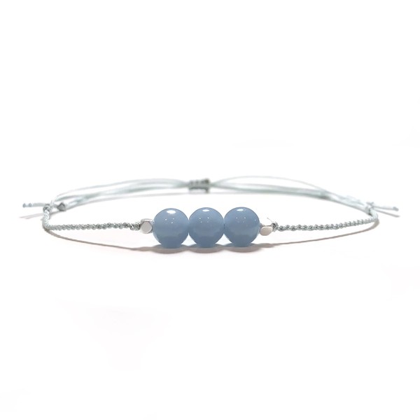 Dainty Angelite Bracelet, silver grey nylon cord string bracelet, adjustable