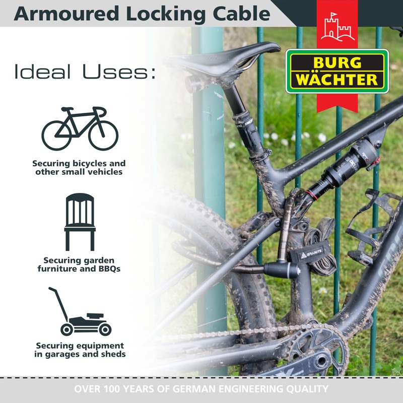 Sterling 1810 AK 18mm Heavy Duty Armoured Locking Cable, Black