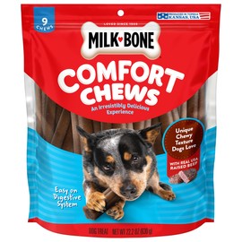 Milk-Bone Comfort Chews, Rawhide Free Dog Treats with Unique Chewy Texture and Real Beef, 9 Chews (Pack of 4), Easy on Digestive System