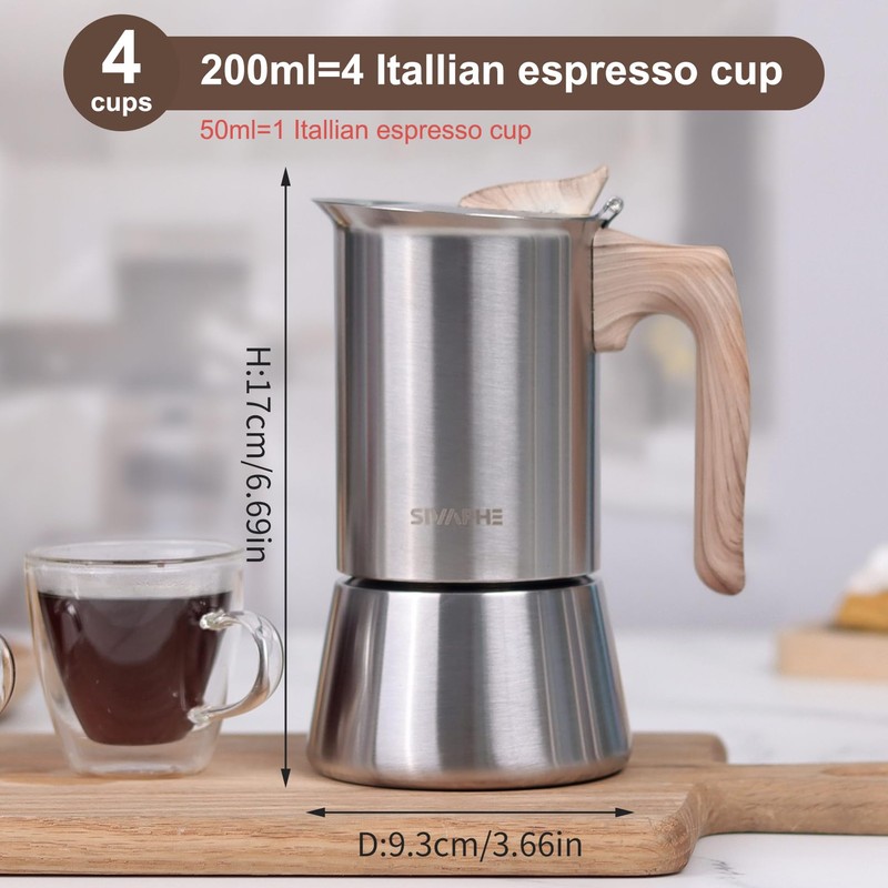 Sivaphe4 cups Stainless Steel Stovetop Espresso Coffee Maker | Induction