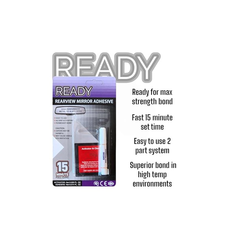 Ready Rearview Mirror Superior Bond Adhesive, Fast Easy Installation, 15min