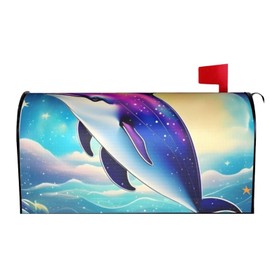Colorful Starry Sky Ocean Dolphin Print Magnetic Mailbox Cover,Mailbox Decorations for Outside,Christmas Mailbox