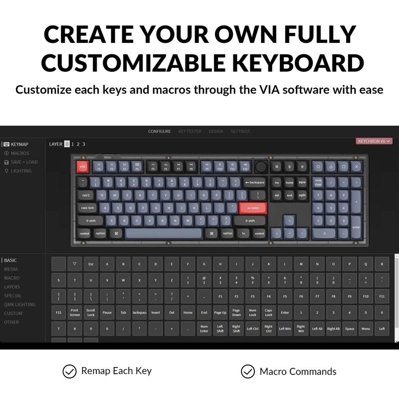 Keychron V6 Wired Custom Mechanical Keyboard Knob Version, Full-Size QMK/VIA