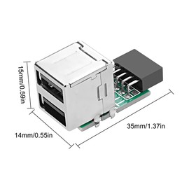 XMSJSIY USB 2.0 Motherboard Header 9-Pin Motherboard Type-A Adapter 9-Pin Female to 2-Port USB 2.0 Converter Internal Header Adapter for Data Transfer Vertical Type - 2 Pieces