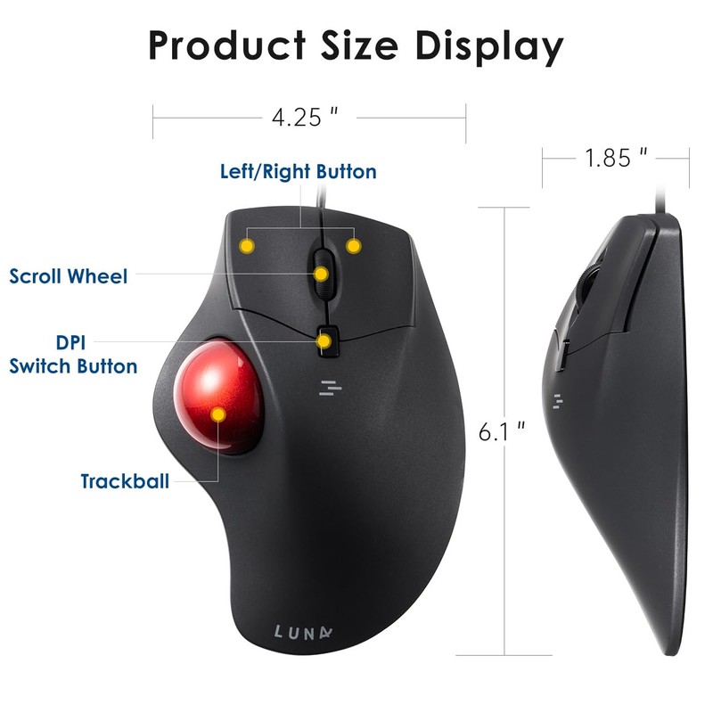 SANWA Wired Ergonomic Trackball Mouse, Optical Rollerball Mice, Programmable Silent