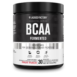 Jacked Factory BCAA Powder (Fermented) - 6g Branched Chain Amino Acids Supplement for Enhanced Recovery, Reduced Fatigue, Increased Strength, and Muscle Growth - 30 Servings, Fruit Punch