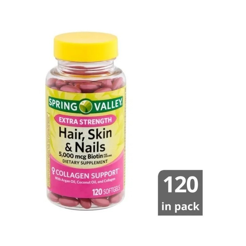 Hair Skin Nails 120 Softgels + 5,000 Mcg Biotin +