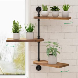OtGalk 3-Tier Rotating Window Plant Shelf,Wooden Indoor Plant Stand, Wall Plant Holder, Optimal Light Exposure for Indoor Multiple Plants, Enhance Home Decor, Gift Idea for Plant Lovers