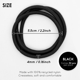 Qooocy No Damage Elastic Hair Ties, 4mm Thick Rubber Bands for Women & Kids, Perfect for Ponytails, Braids & All Hair Types, 30 PCS, Black