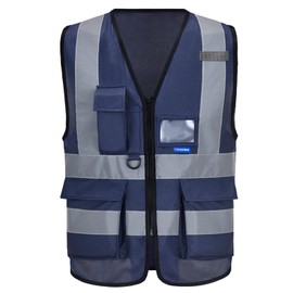 AYKRM 21 Colours Safety Vest Reflective Safety Vest with Reflective Strips with Zip and Pockets Work Vest, navy
