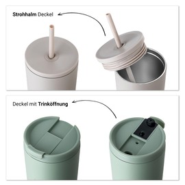Vinsun Thermobecher mit Strohhalm 720ml - Edelstahl, auslaufsicher, doppelwandig isoliert - Heiß & Kaltgetränke - Kaffee Trinkbecher mit zwei Deckeln für Reisen, Uni