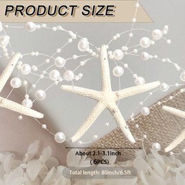 A.MODIQE 80inch White Natural Starfish Beaded Garland- with 6PCS Finger Starfish for Christmas Tree Ornaments & Home Decoration