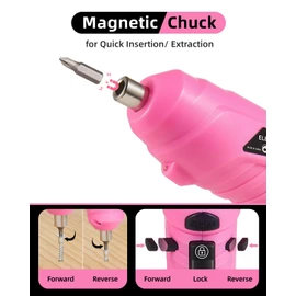 Durofort Pink Cordless Electric Screwdriver Set, 3.7V Rechargeable Small Electric Drill with 48pcs Driver Bit Set, Power 3Nm Screw Gun with 2 Position Handle, Flexible Shaft LED Light for Women