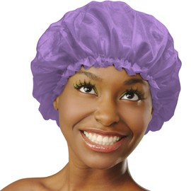 DONNA Argan & Black Castor Treatment Caps Satin Sleep Cap Bonnet Hair Accessories Shower Caps for Women Reusable XL PURPLE