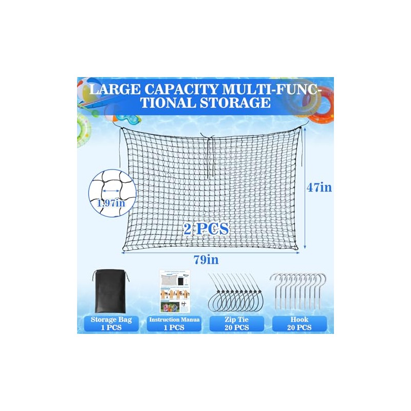 2 PCS Extra Large Pool Float Storage Bags,79×47 in Hanging