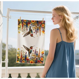 Forest Charger Luxury Floral Bird Towel - Elegant Watercolor Gift for Mom, Wife, Grandma - 16x24 Inch Waffle Weave Decorative Kitchen Towel