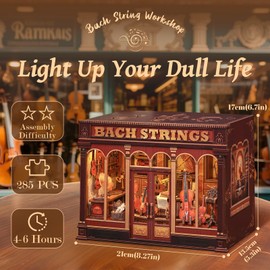 Fsolis Book Nook Kit - DIY Scene Miniature Dollhouse Kit for Adults, Shelf 3D Puzzles 285 pcs, Tiny House Mini Music Shop Model Booknook Craft Bookshelf Decor Gifts for Women (Bach Strings)