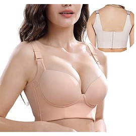 brasier deportivo push up para mujer, copa profunda, espalda completa, cobertura incorporada, brasier de grasa con faja moldeadora, Desnudo/, 42