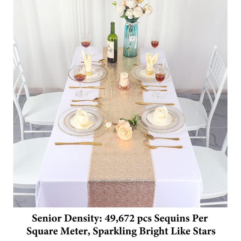 DUOBAO Champagne Gold Sequin Table Runner 12x72-Inch Sequin Table Runner