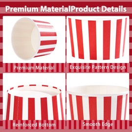 Grencian 120 Pcs Ice Cream Cups 12 OZ Disposable Red and White Stripe Paper Dessert Bowls Food Yogurt Cup Containers Red White Snack Bowls for Soups Candies Hot & Cold Food Snack Picnic Party Supplies