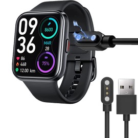 Compatible with Tensky ID208 Smart Watch Charger, 2 Pin Magnetic USB Replacement Charging Compatible with Tensky ID208 / 208BT 1.7" Smart Watch (Black)