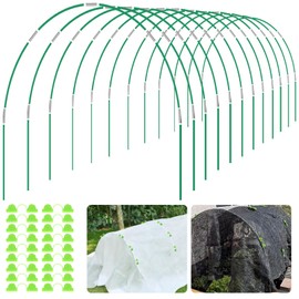 Hoyejyou 12 Sets of 8Ft Garden Hoops for Raised Beds, Rust-Free Fiberglass Garden Hoops Frame, Greenhouse Hoops Grow Tunnel, DIY Plant Support Garden Stakes for Row Cover/Fabric/Netting, 72Pcs