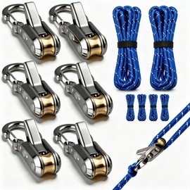 LeKuni Pack of 6 Stainless Steel Rope Tensioners with Rope for Easy and Secure Attachment, Camping Rope Tensioner with Pulley for Boating, Home and Outdoor Activities