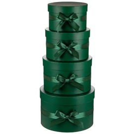 Arborus Green Gift Boxes with Lids and Bow Set of 4 Round Gift Boxes for Presents Luxury Hat Box Paper Flower Box for Wedding Birthday Valentines Bridesmaid Christmas Party
