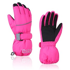 Guantes de invierno impermeables para niños, guantes de nieve, guantes de esquí para niños y niñas, resistentes al viento, rosa, talla L